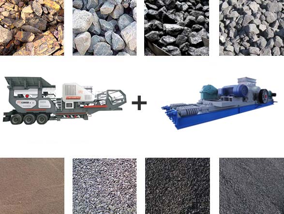 移動(dòng)式破碎機(jī)加對(duì)輥式破碎機(jī)組合